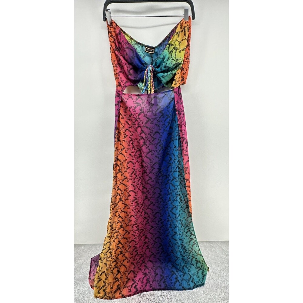 $180 Kurt Geiger London GRADIENT CUTOUT DRESS / Swim Coverup Muti Semi Sheer L